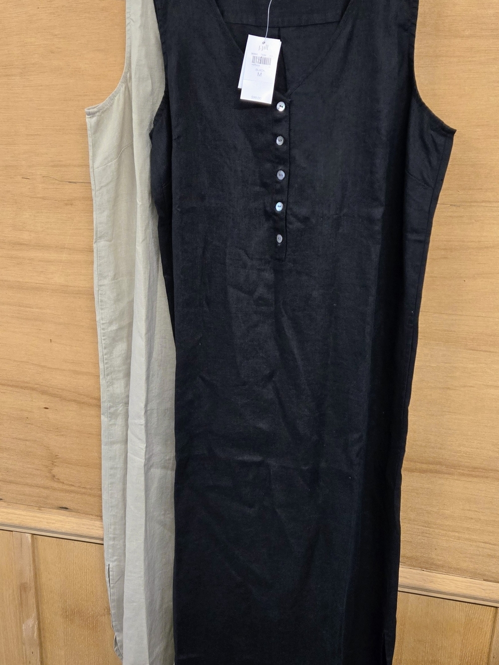 (2) J. Jill Sleeveless Black And Beige 100% Linen Maxi Dress